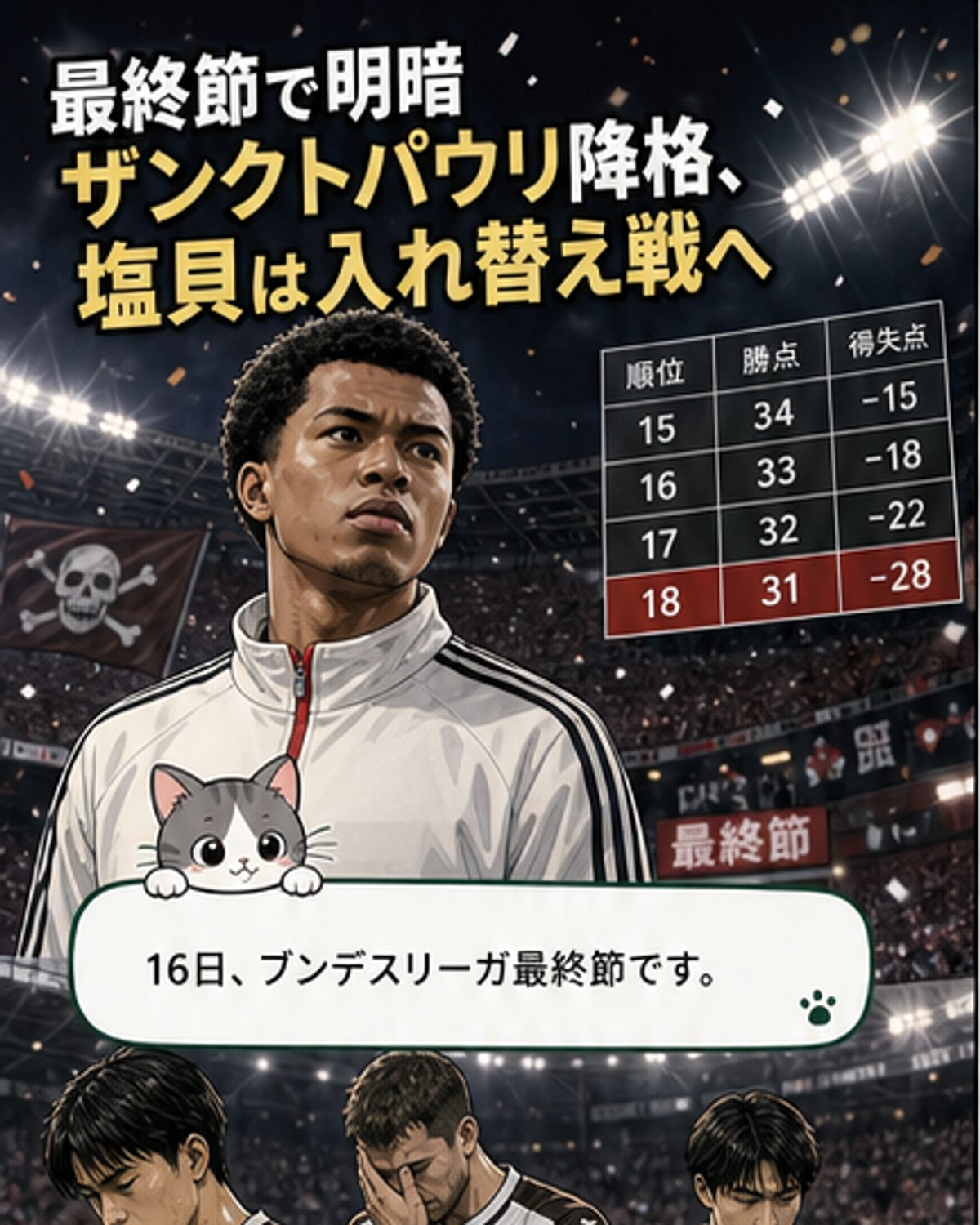 日本選手3人のザンクトパウリ、2部降格