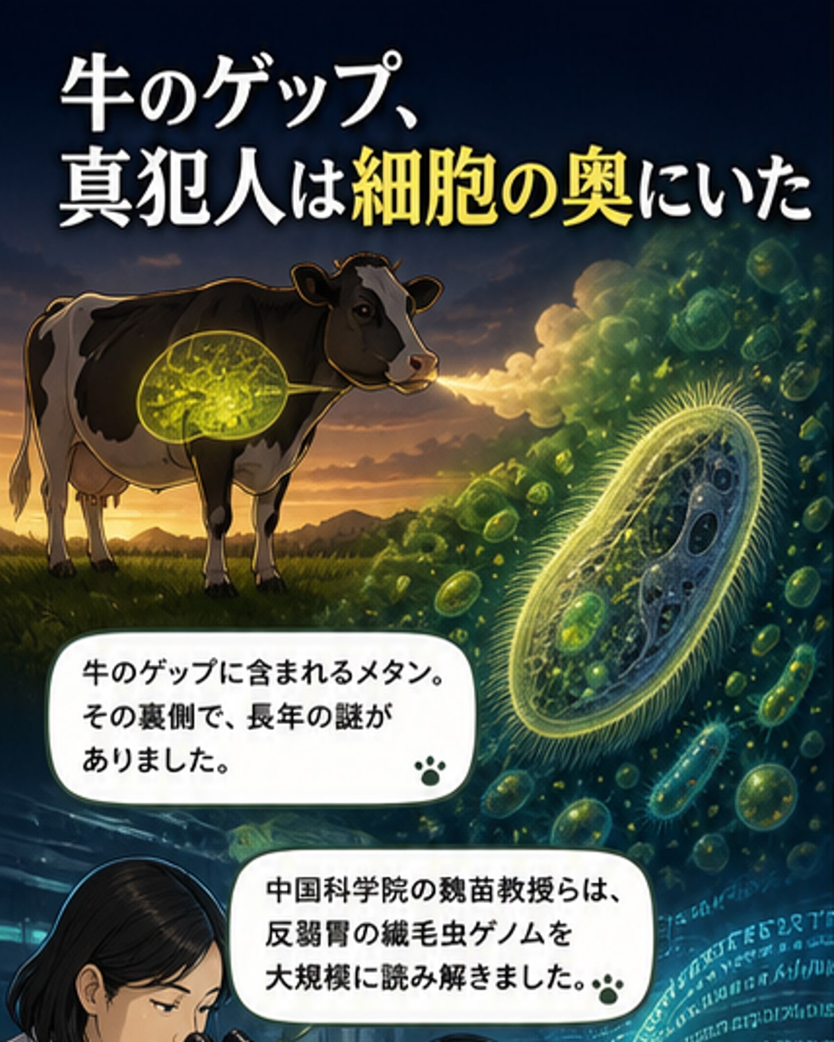 牛のゲップの真犯人、細胞に潜む