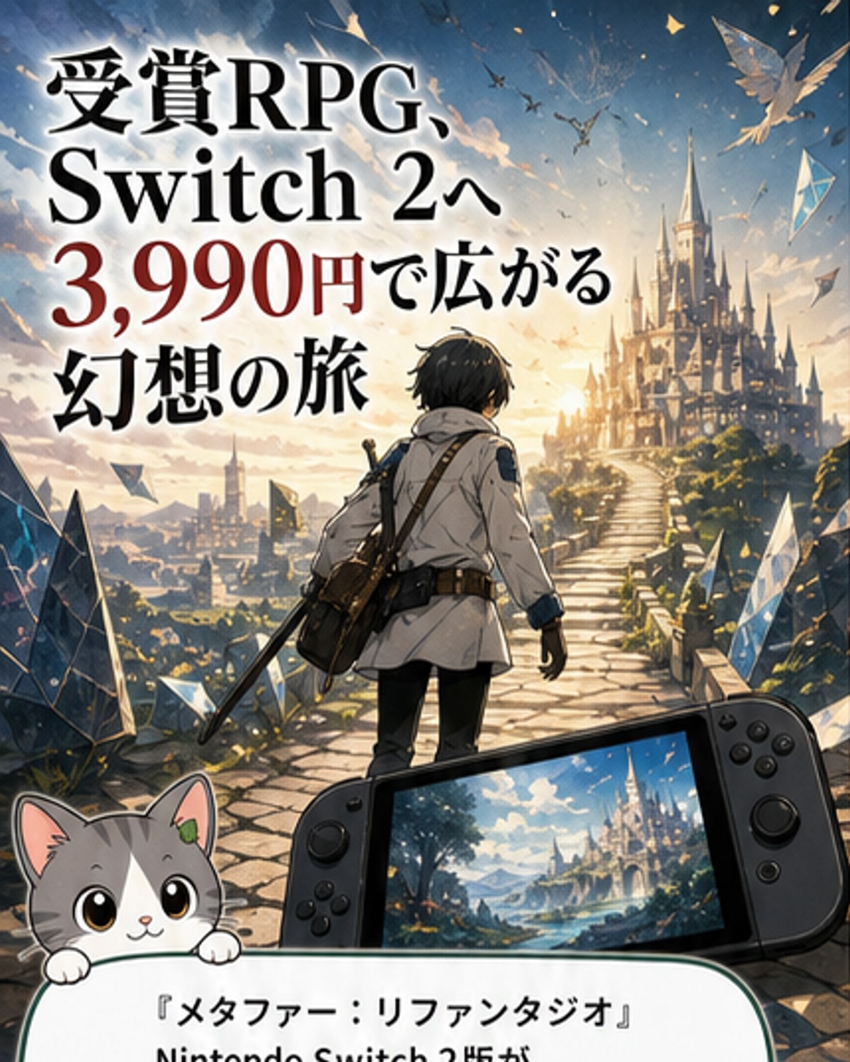 『メタファー:リファンタジオ』のNintendo Switch 2版発売を記念したビジュアル。ファンタジー色の背景にタイトルロゴと魔法のエフェクトが描かれている。