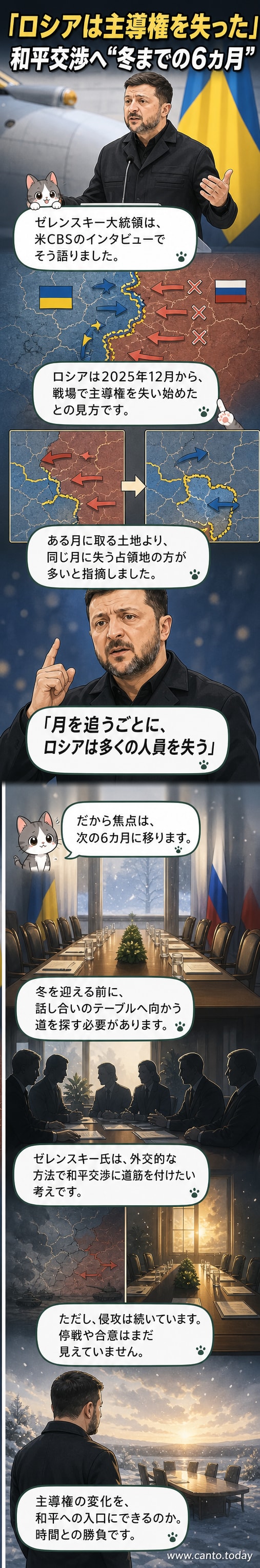 ゼレンスキー大統領がスウェーデン・ウプサラで演説する様子。背景にウクライナ国旗。