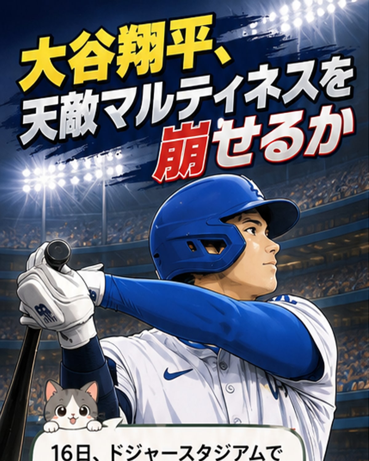 大谷翔平がバットを構え、本拠地ドジャースタジアムでレイズ戦の打席に立つ