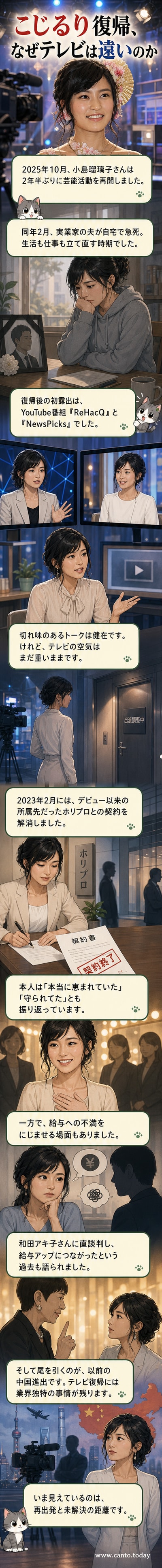 ショートヘアの金髪にイメチェンした小島瑠璃子がマイクに向かって話している様子。背景にはテレビ局のロゴが控えめに見える。