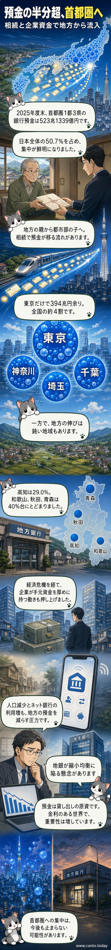 日本の地図上に首都圏の銀行預金が50.7%と大きく色分けされ、地方との格差が視覚的に強調されたカバーイラスト