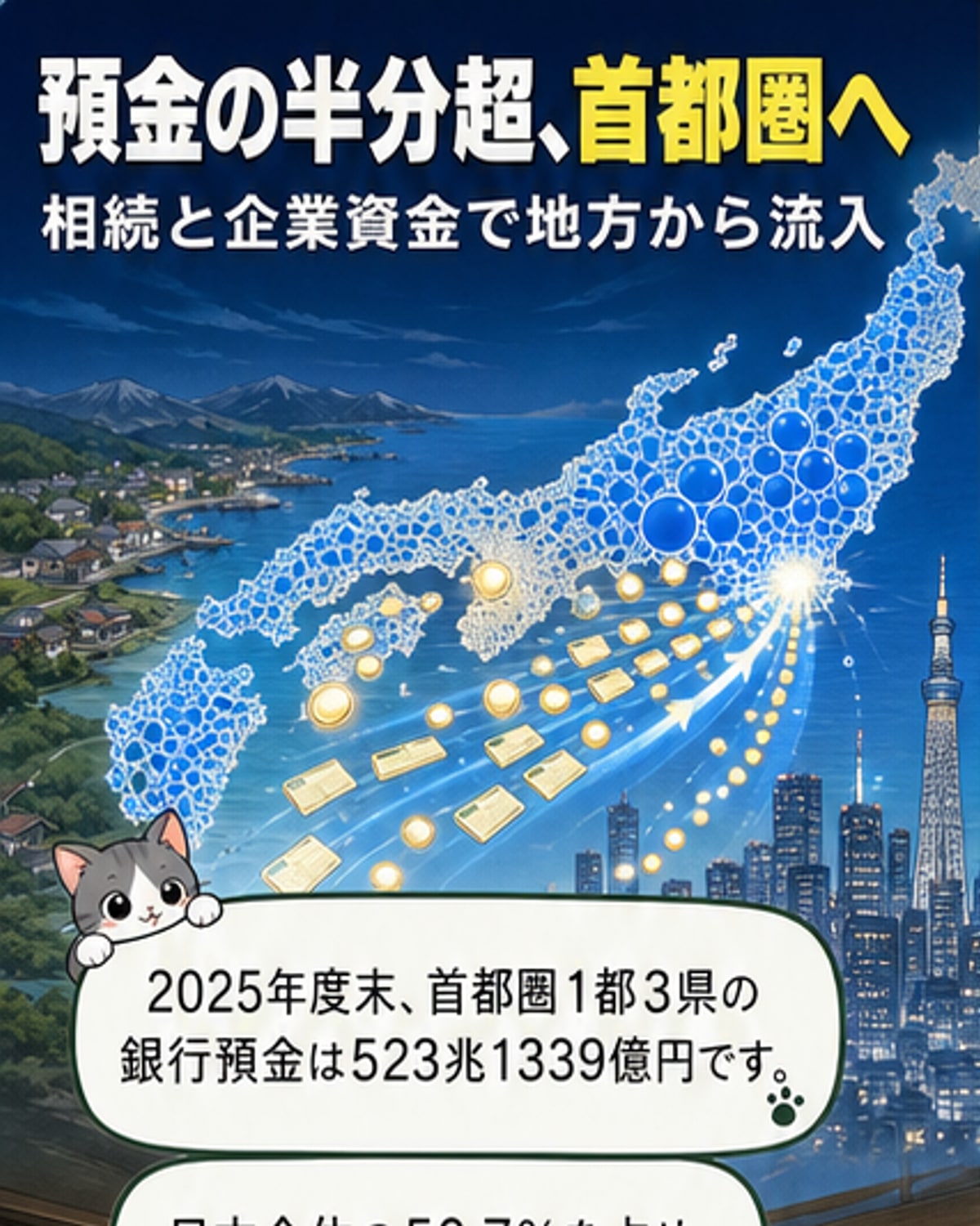 預金の半分が首都圏に集中