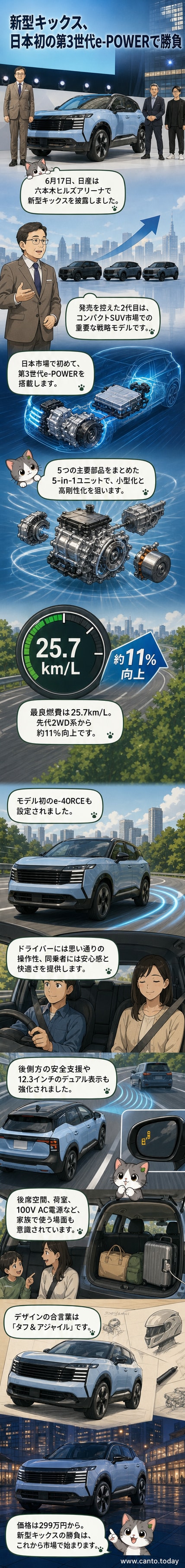 六本木ヒルズアリーナで披露された新型日産キックス。力強いフロントフェイスとワイドグリルが特徴。