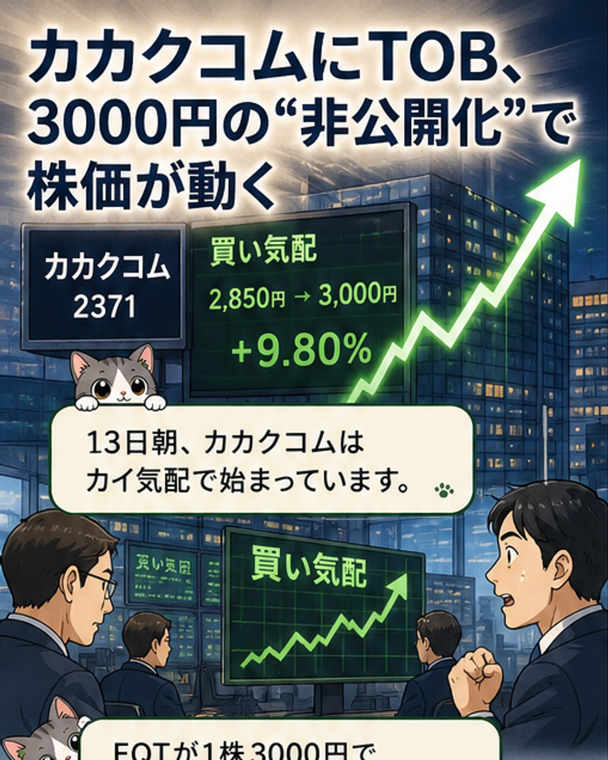 カカクコム、EQTが1株3000円でTOB
