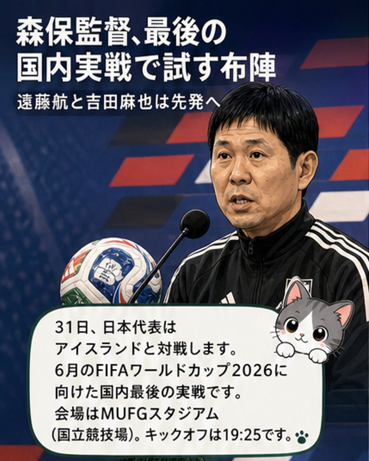 日本代表、アイスランド戦のスタメン発表