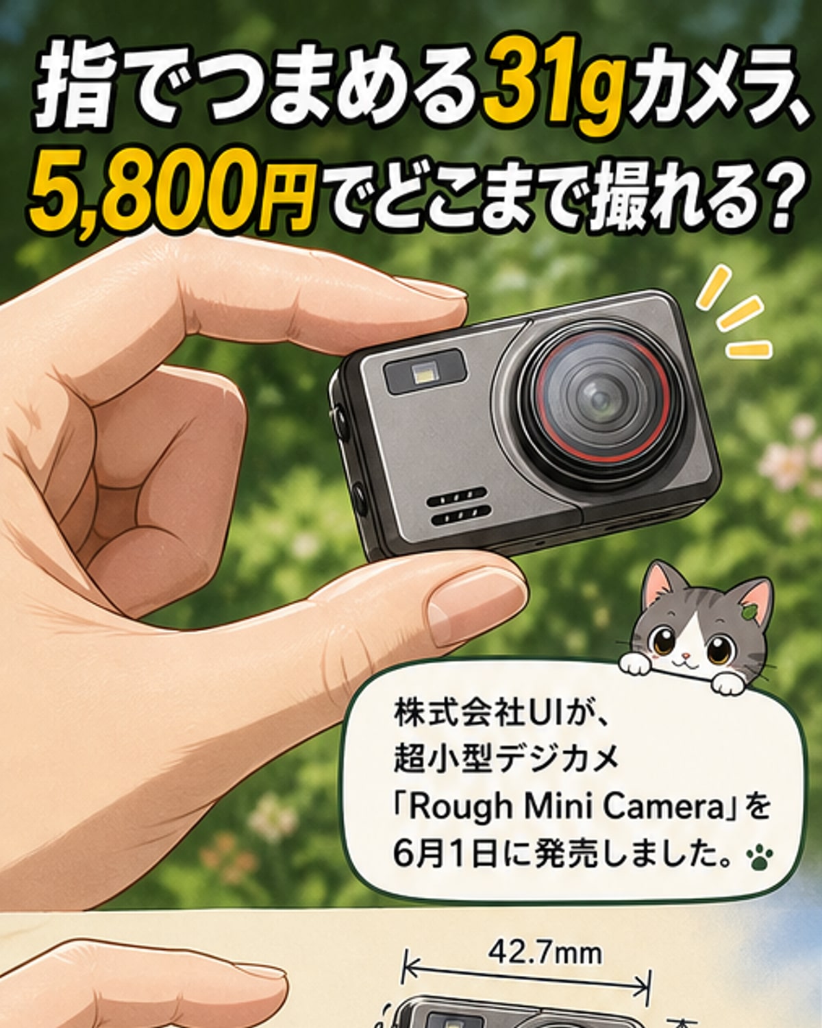 指でつまめる31gの超小型カメラ
