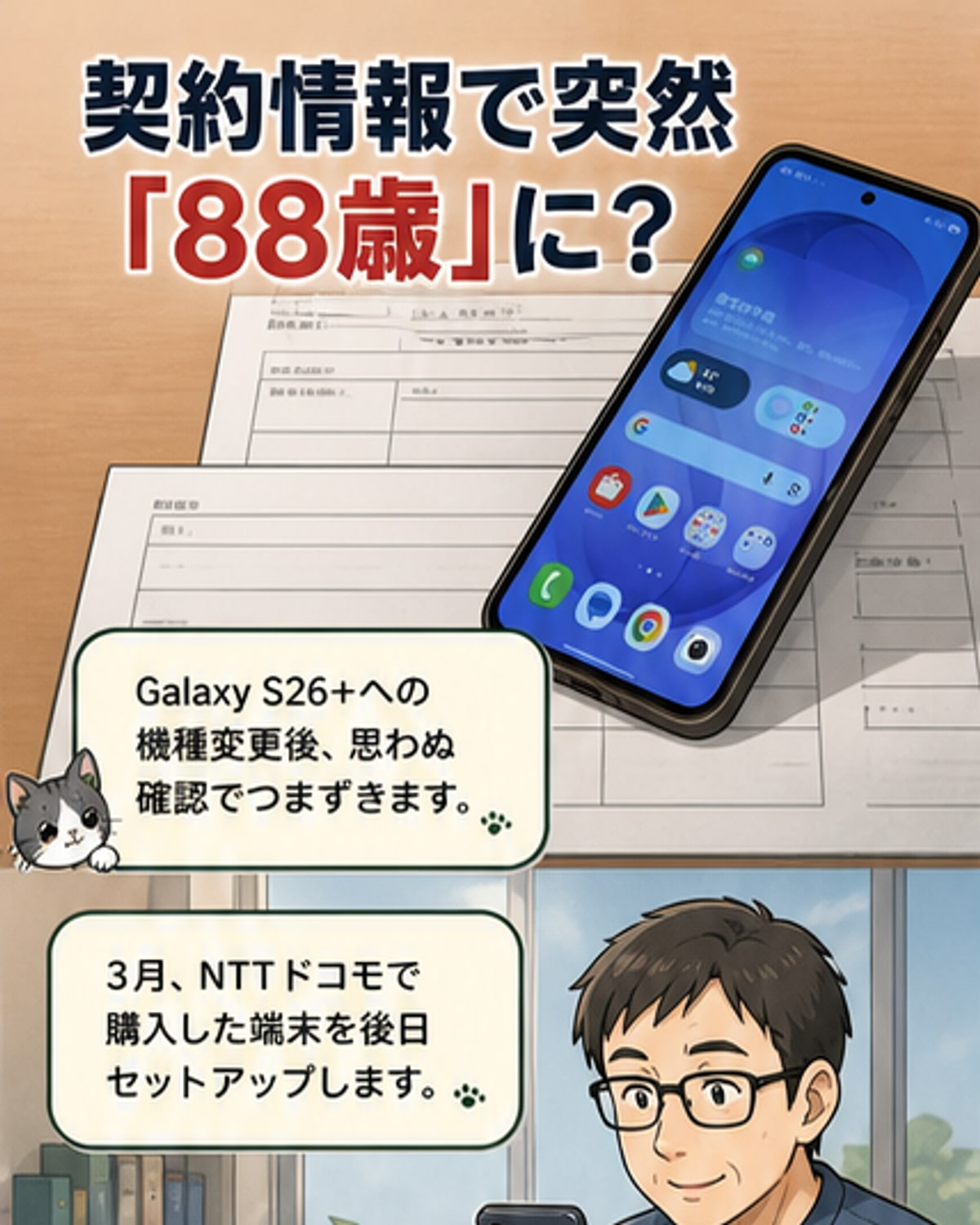 ドコモ契約でなぜか88歳に
