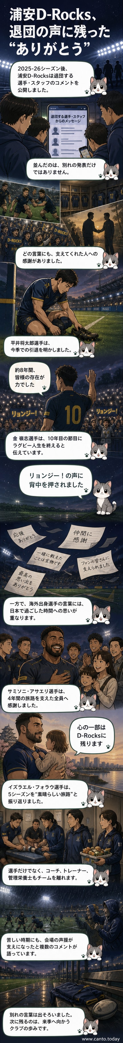 複数の選手がユニフォームを脱ぎ、ファンに向かって感謝のメッセージを伝える様子を描いたイラスト。手紙や花束が添えられている。