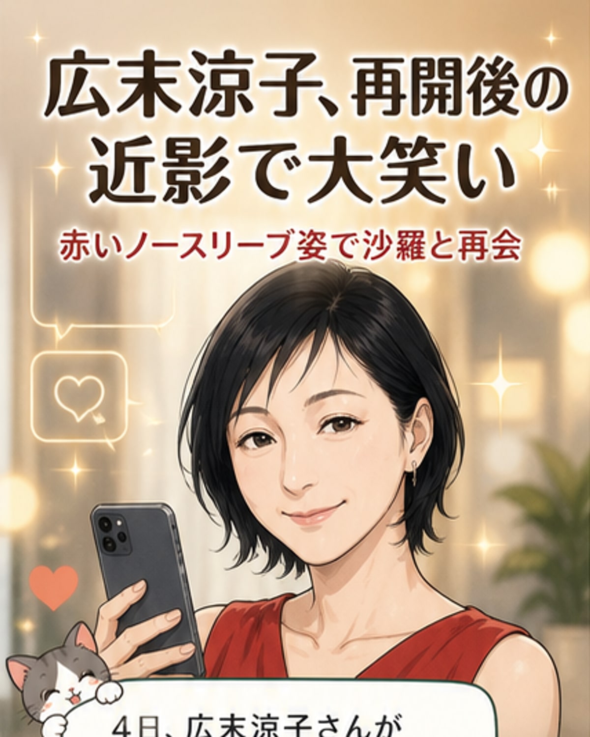 広末涼子、赤いドレス姿で笑顔