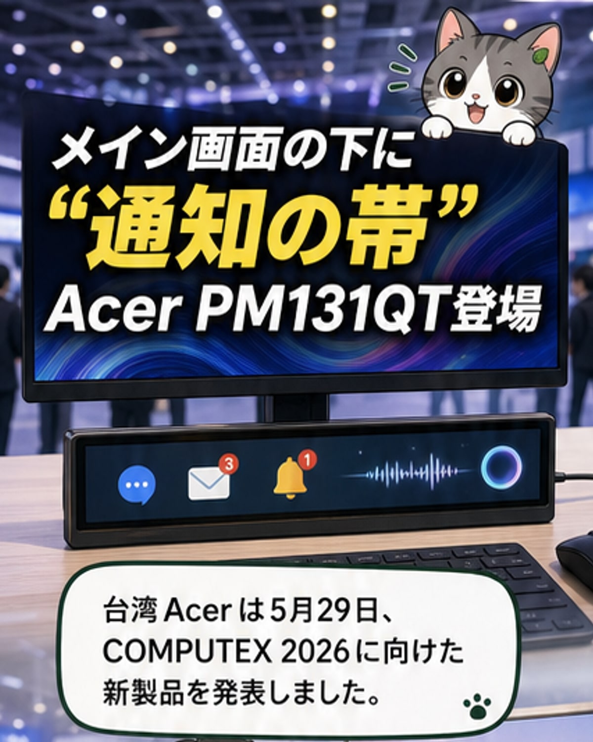 メイン画面下に置ける横長補助モニター