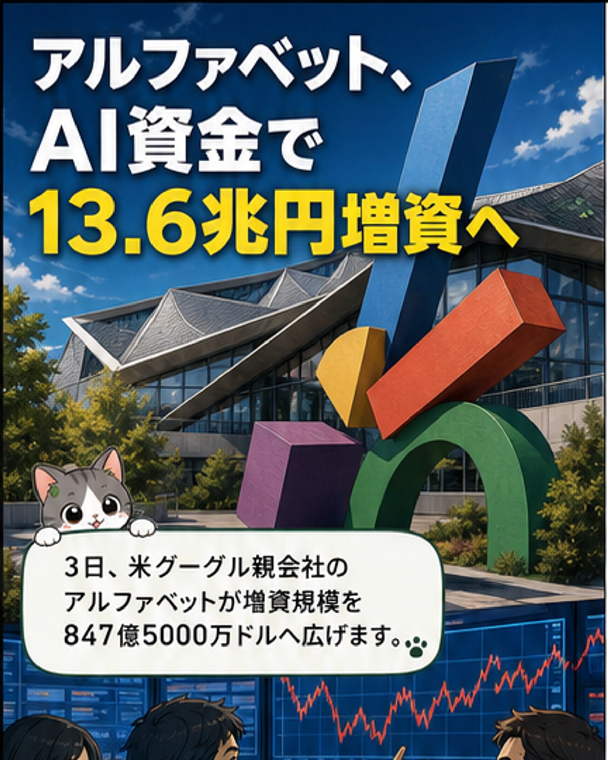 アルファベット、AI投資で13.6兆円増資