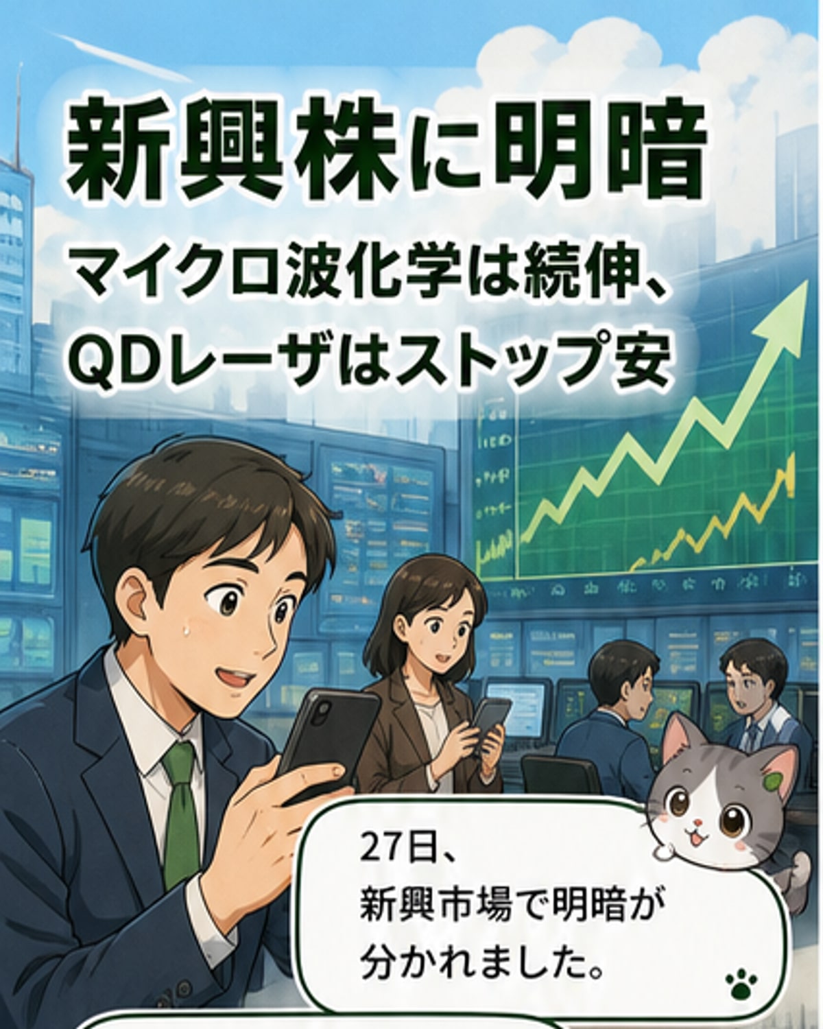 マイクロ波化学が5日続伸、QDレーザはストップ安