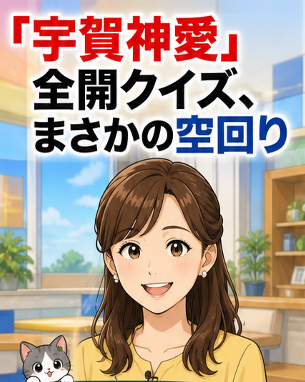 TBSの朝番組「THE TIME,」のスタジオで、宇賀神メグアナの宣材写真が複数表示され、MCの安住紳一郎アナが苦笑いしている様子。