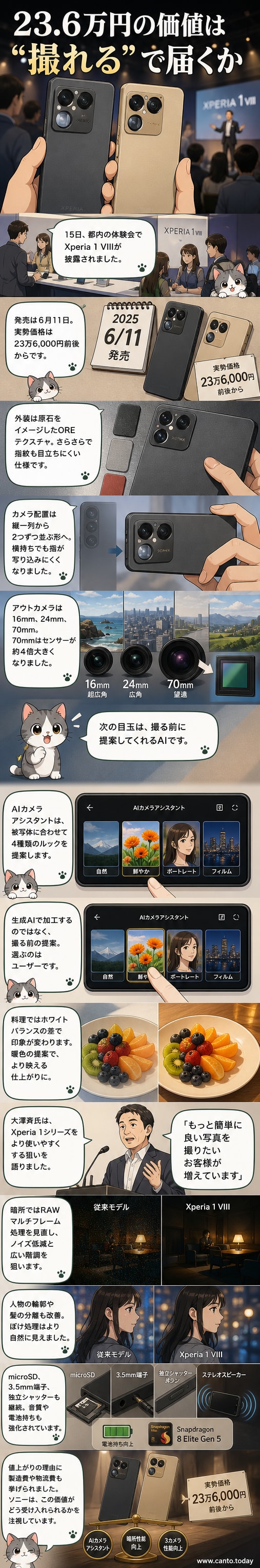 Xperia 1 VIIIの背面。正方形のカメラバンプに4色のカラーバリエーションが並ぶ