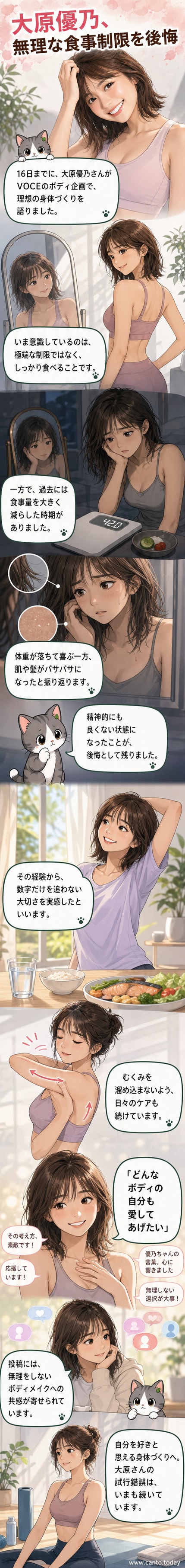 雑誌『VOCE』のボディ企画で、引き締まった腹筋を披露する大原優乃。柔らかく健康的なボディラインが印象的。