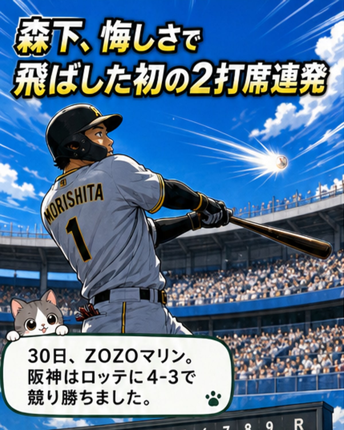 森下、初の連続本塁打で14号