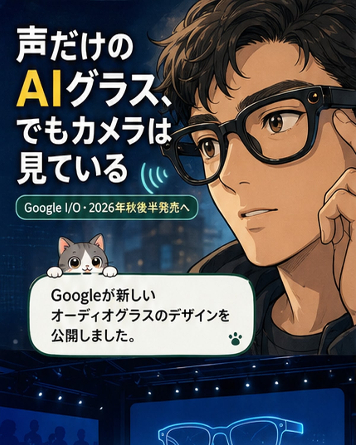 グーグル、今秋発売のAIオーディオグラス公開