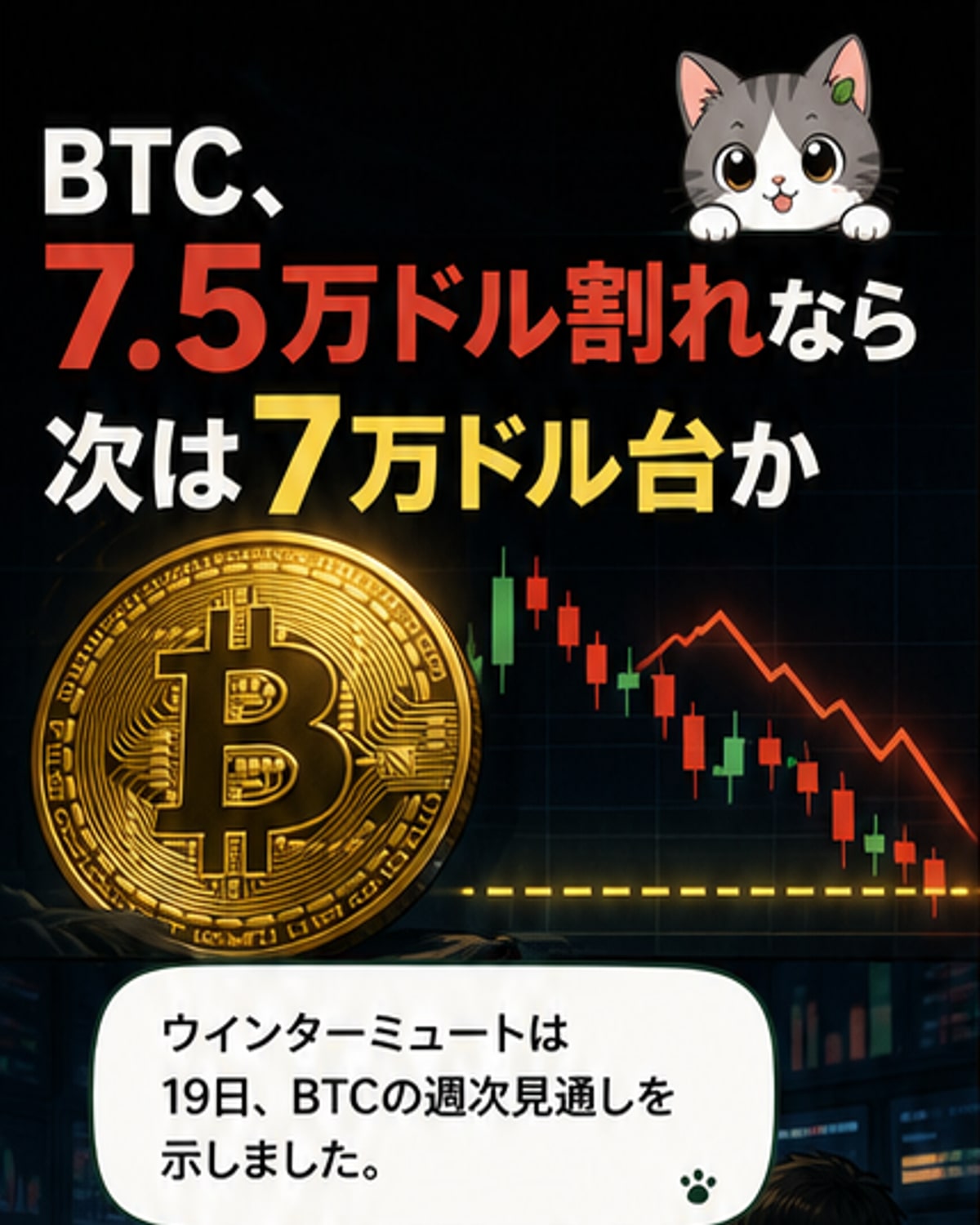 ビットコイン、75000ドル割れに注意