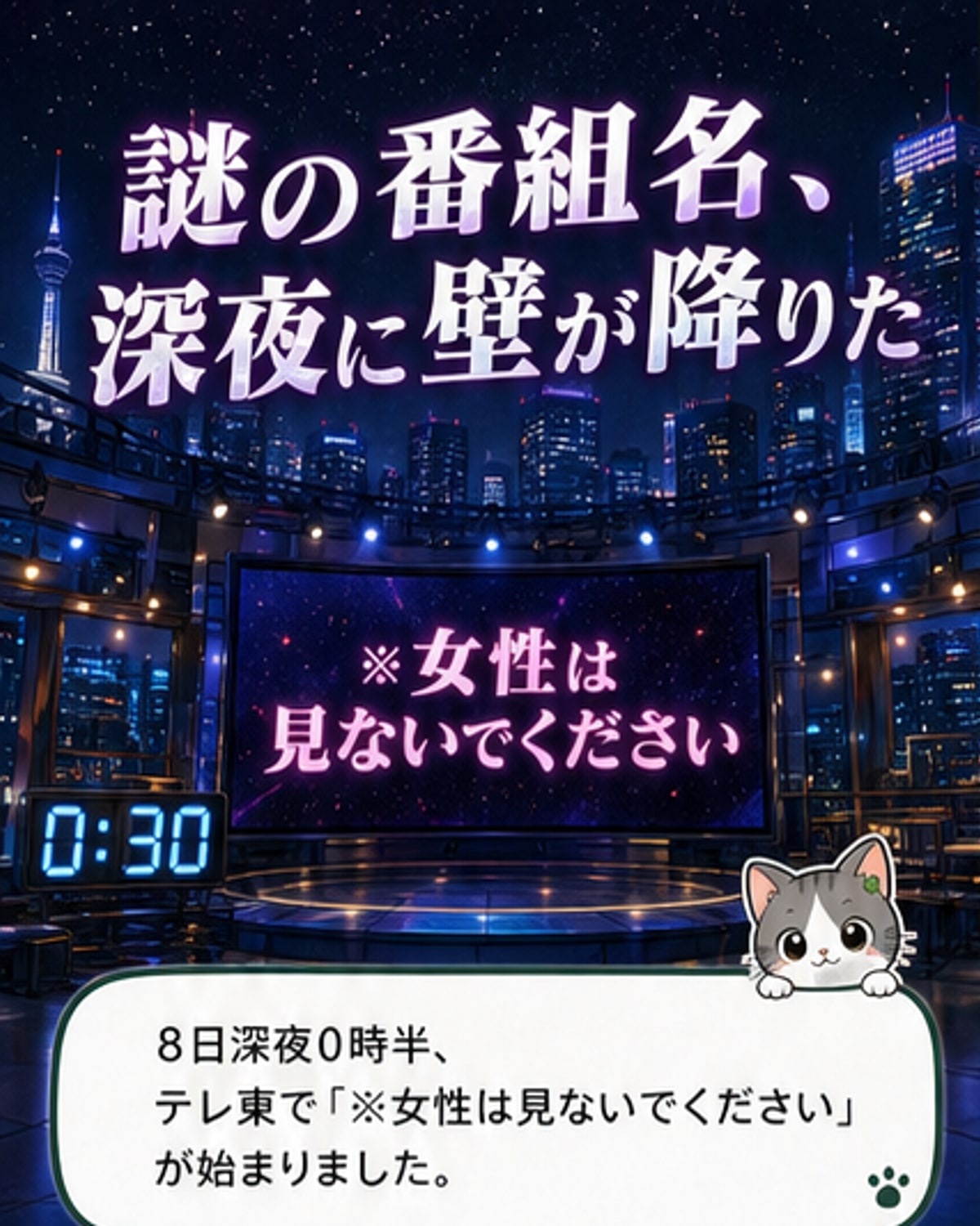 テレビ東京の番組『※女性は見ないでください』のキャプチャ。画面右上に「男女で飲み会ぶっちゃけトーク」というテロップが表示されている。