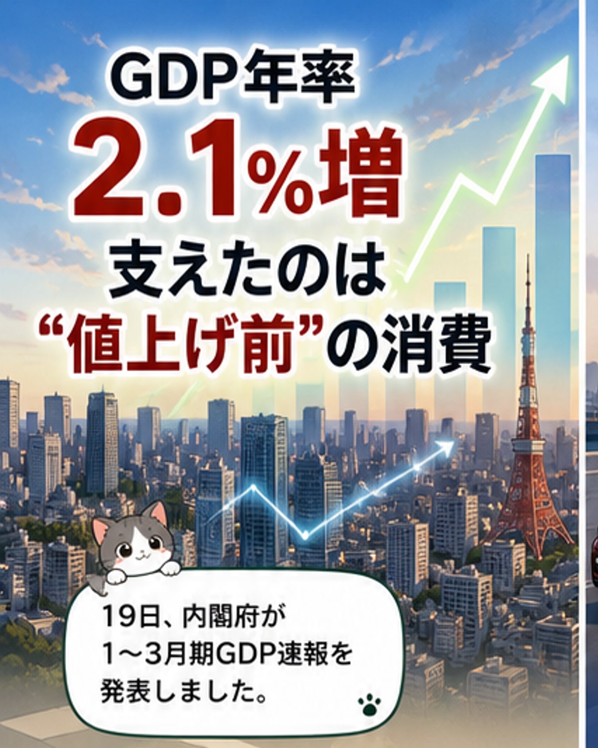 1～3月GDP、年率2.1％増