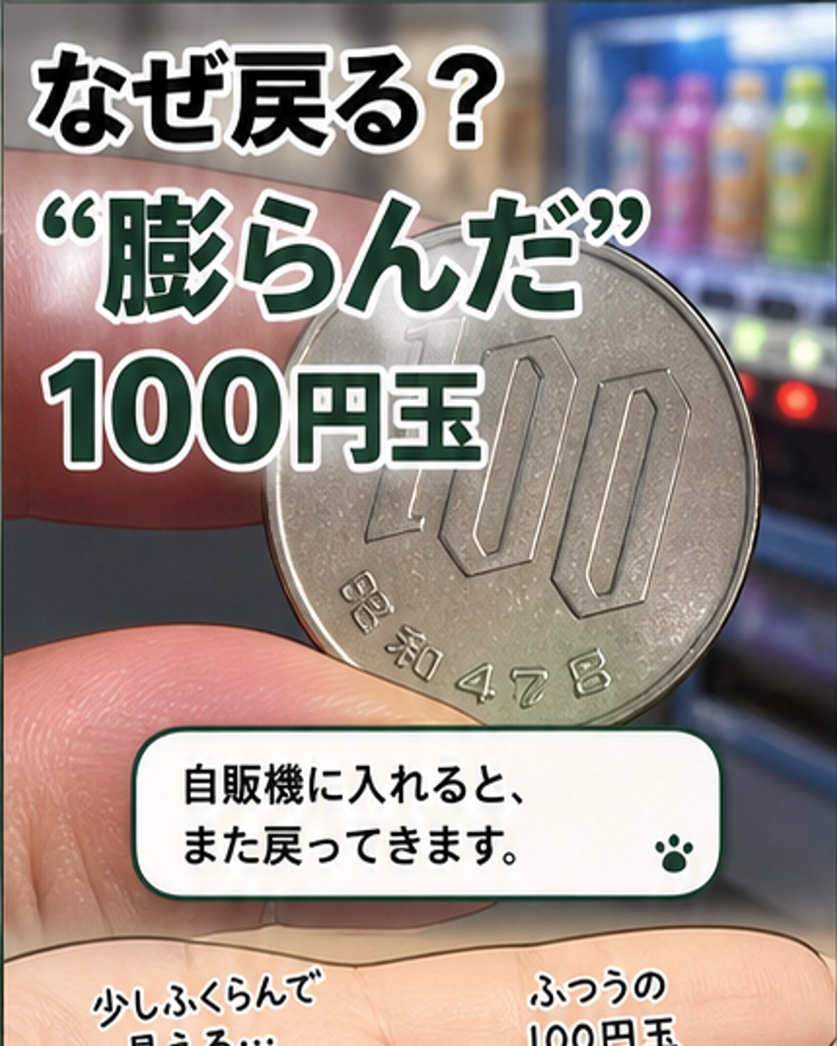 膨らんで見えた100円玉、使えない