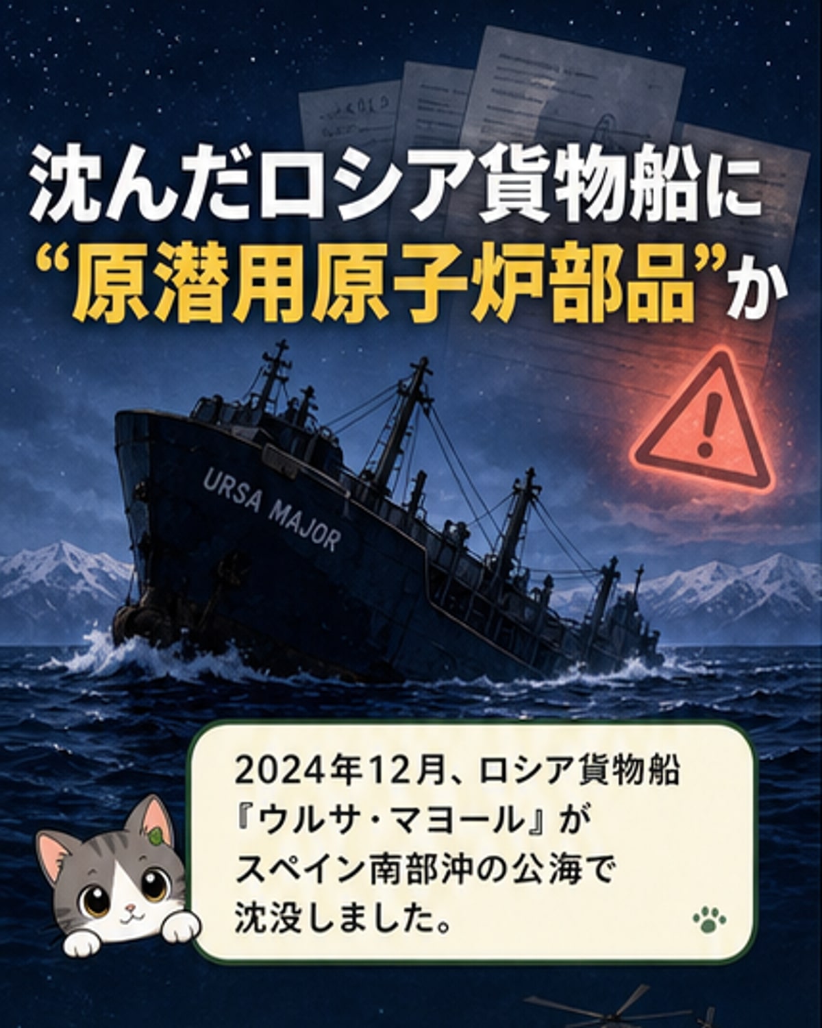 地中海で沈没したロシア船、原潜部品積載