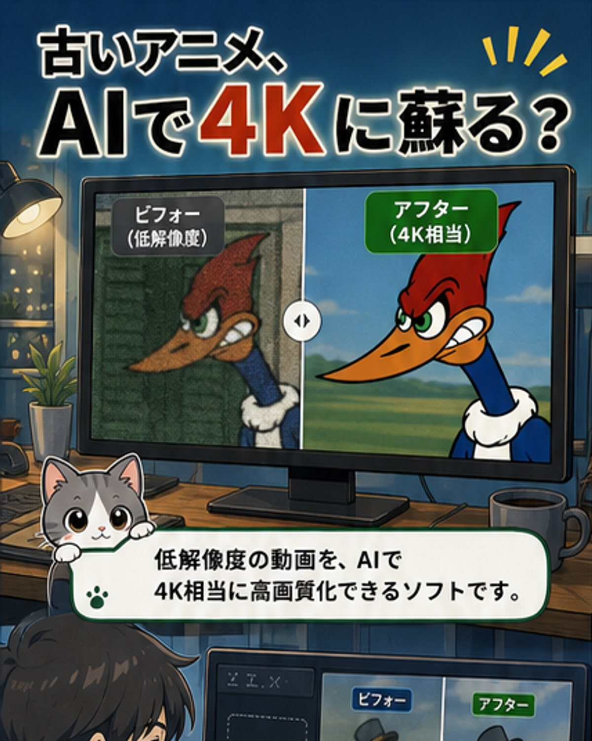 AIで古いアニメが4K美画に