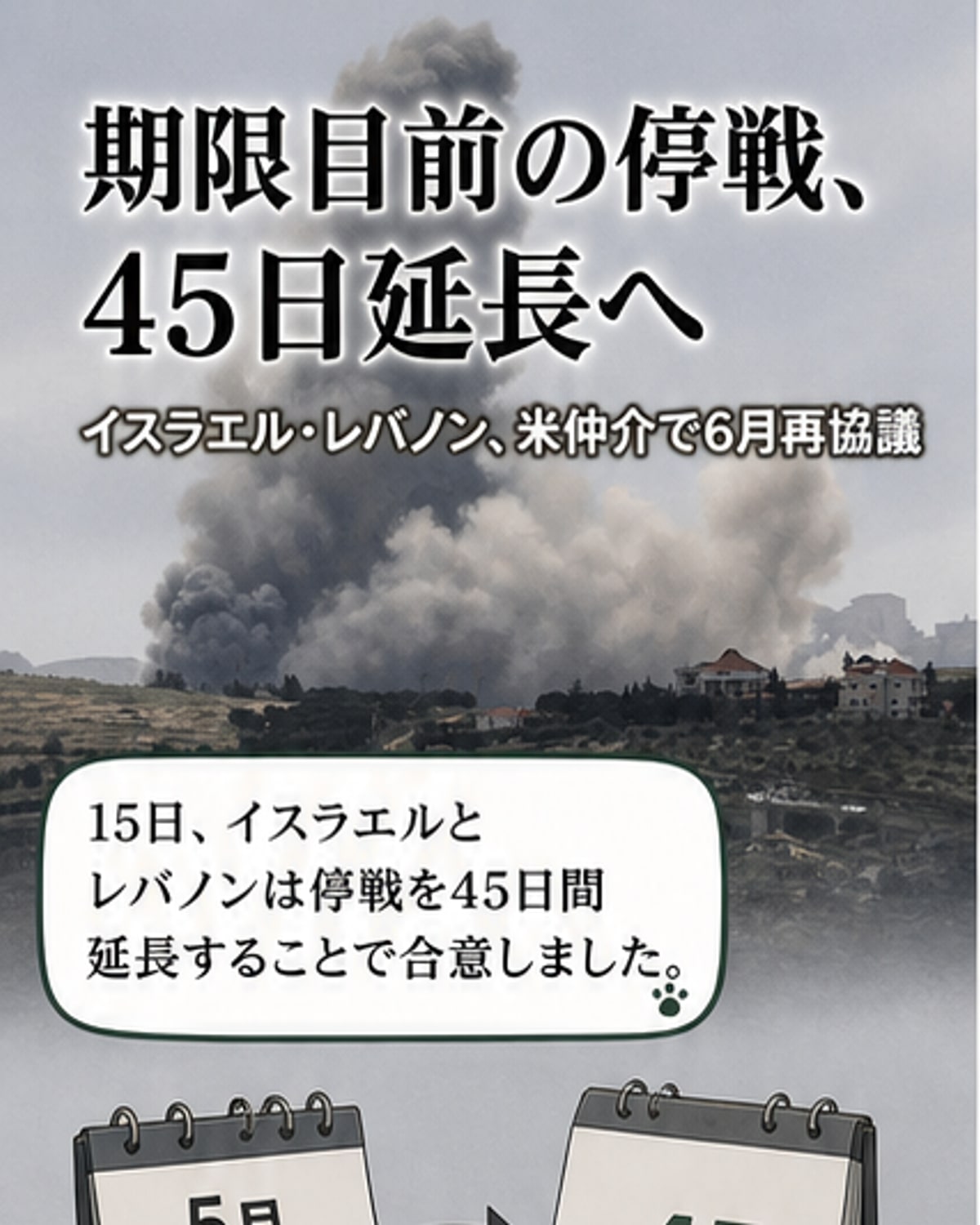 イスラエル・レバノン、停戦45日延長