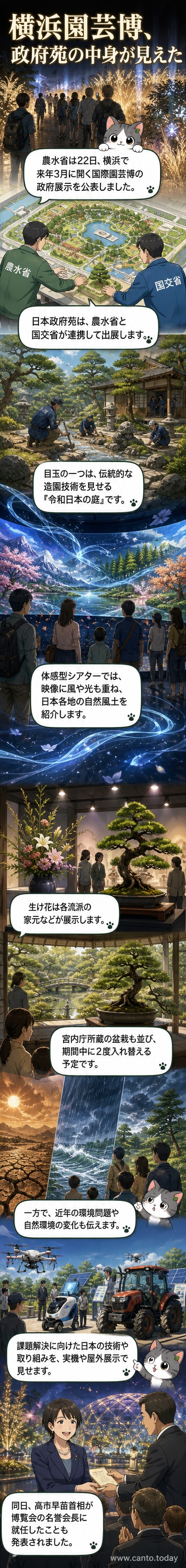 国際園芸博2027の日本政府苑のイメージ。伝統的な日本庭園と現代的な展示空間が融合した様子。