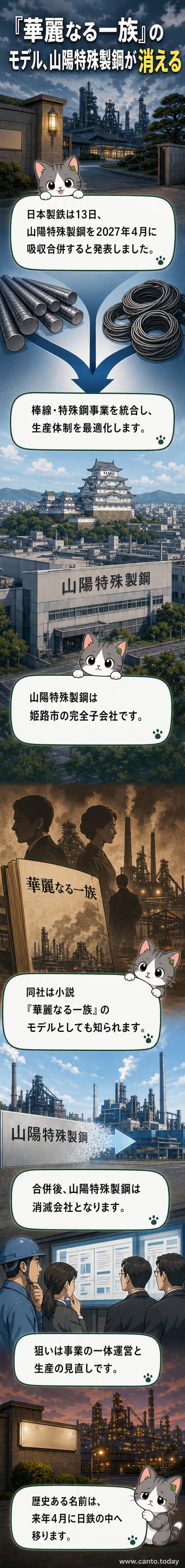 日本製鉄と山陽特殊製鋼のロゴマークが並ぶ画像。企業合併を象徴するビジュアル。