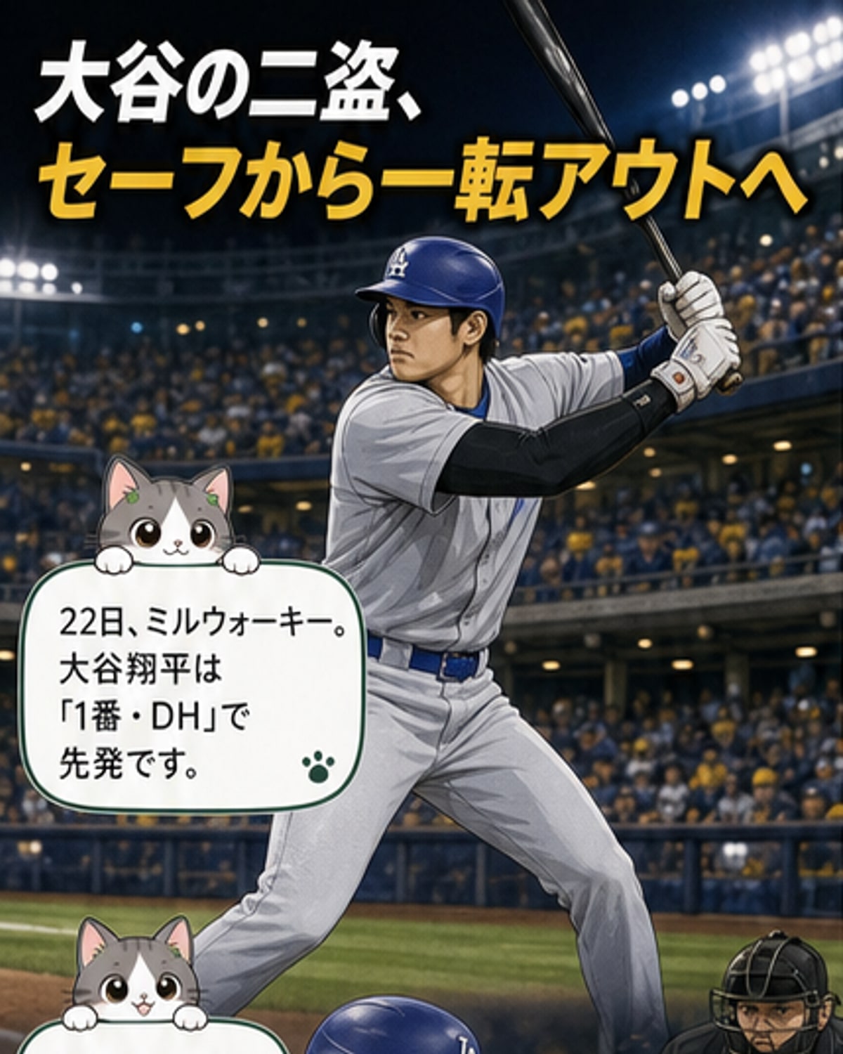 大谷、初回四球後に盗塁失敗で判定覆る