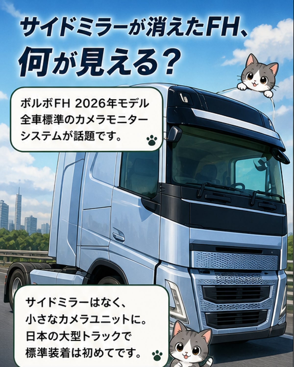 ボルボ大型トラック、サイドミラー撤廃