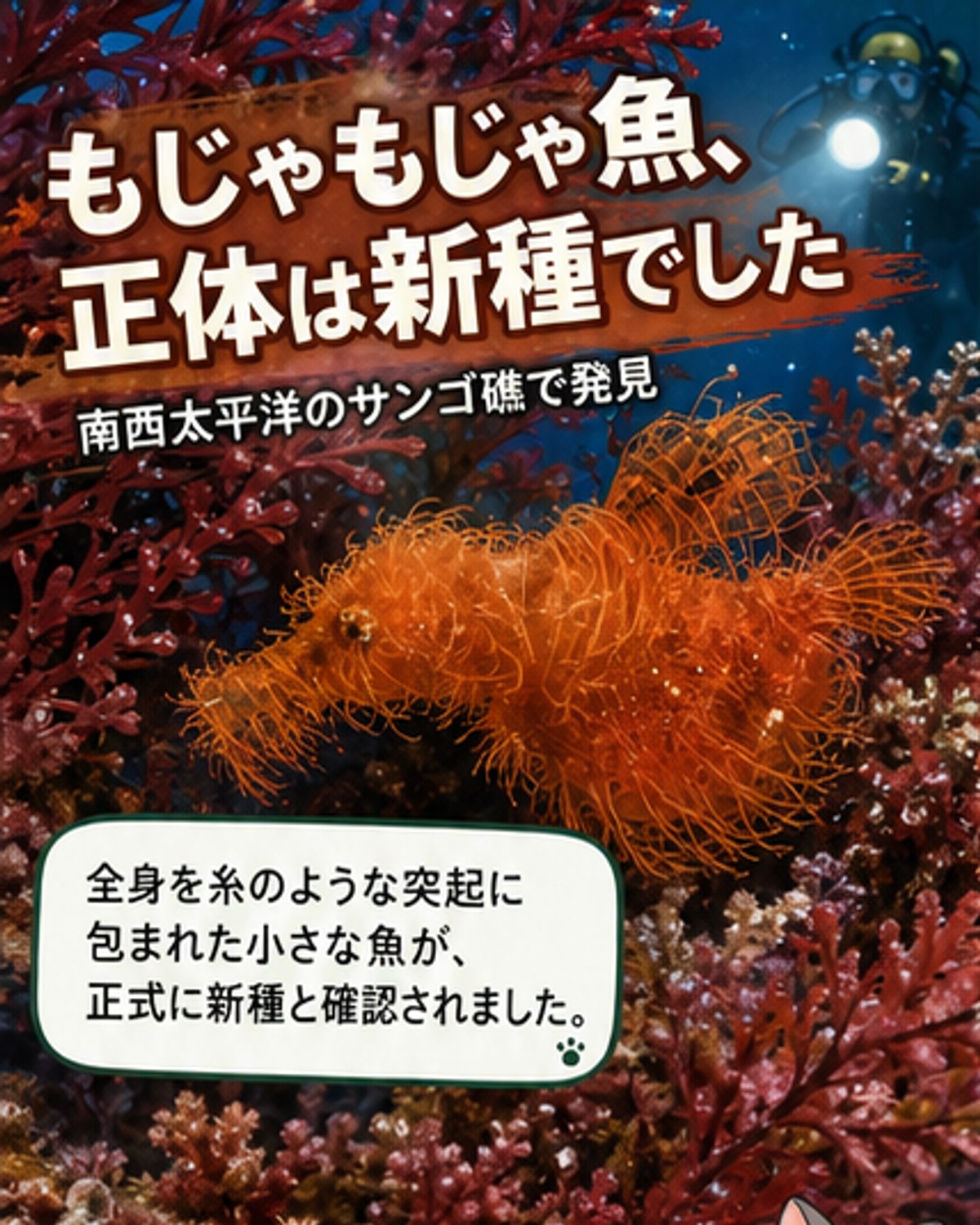 セサミストリートのスナッフィーに似た新種の魚が発見