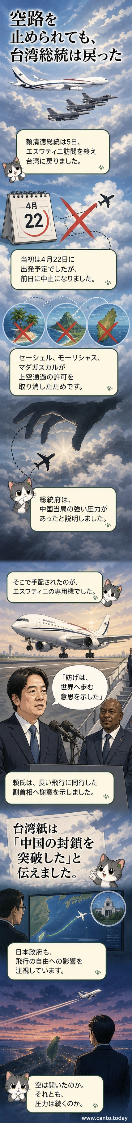 台湾空軍機が、エスワティニの専用機を護衛する様子。台湾国防部提供の画像。
