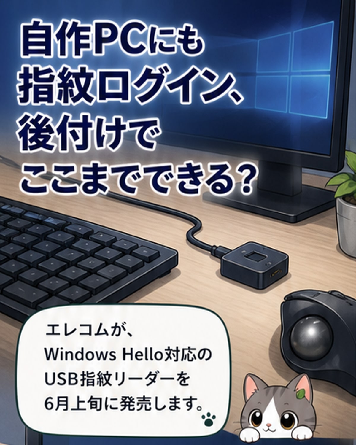 エレコム、自作PCにも後付けできる指紋リーダー