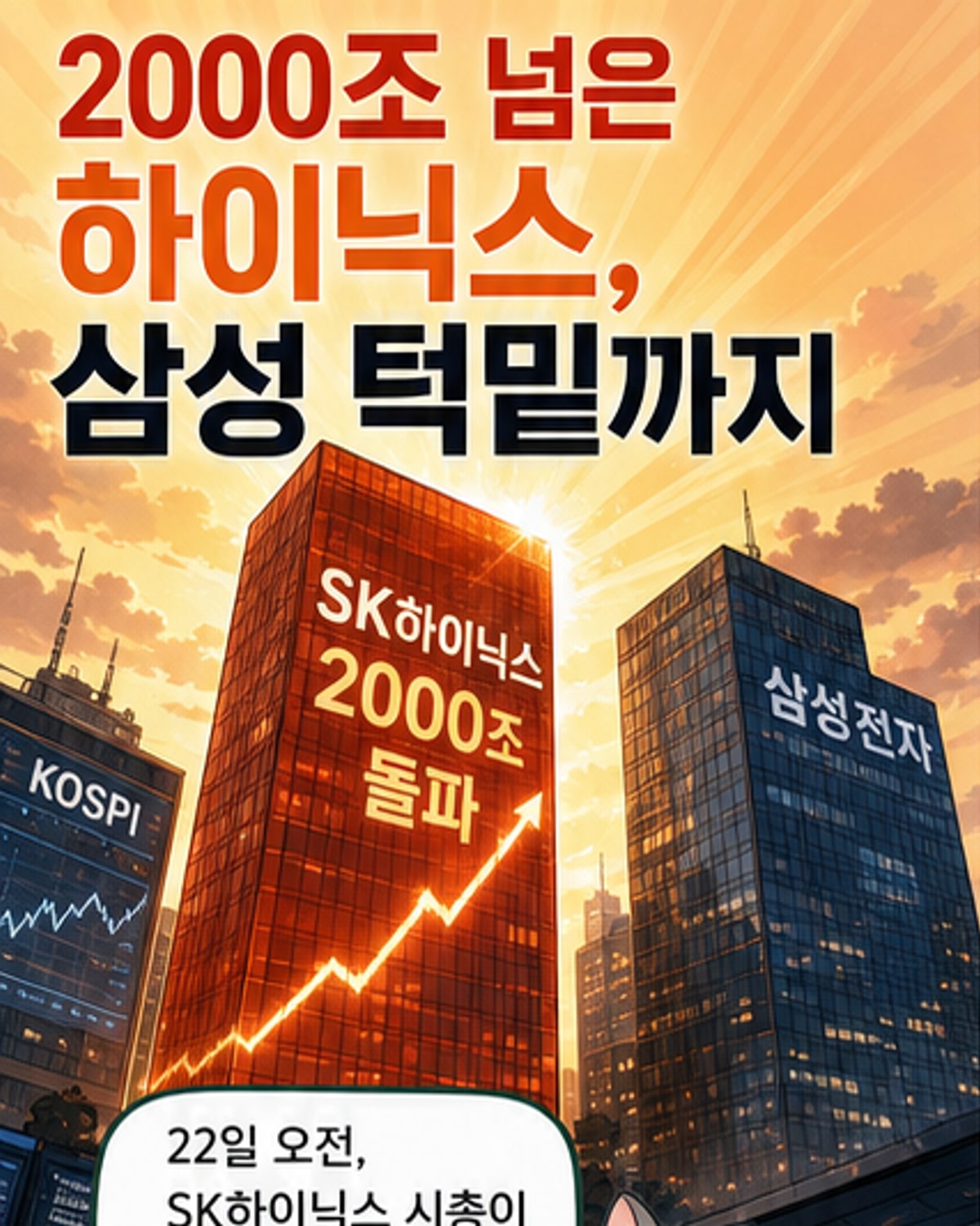 SK하이닉스와 삼성전자의 시가총액 비교 차트, 2000조 원 돌파를 알리는 그래픽