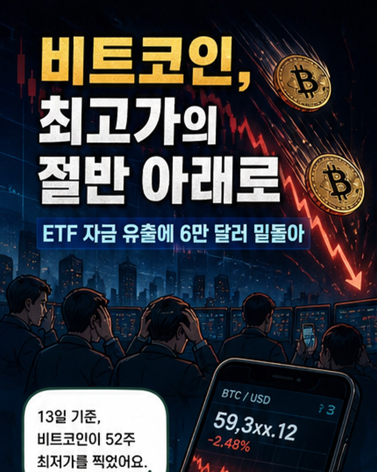 비트코인, 최고가 대비 반토막