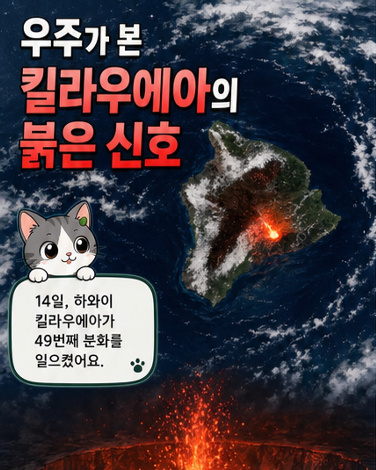 우주서 본 킬라우에아 화산 분화