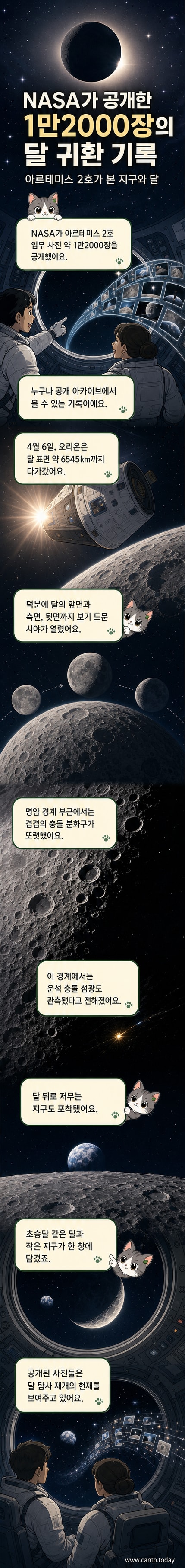 아르테미스 2호 우주비행사가 촬영한 달 뒷면에서 지구가 저무는 일몰 장면. 달의 지평선 너머로 희미하게 빛나는 지구가 보이며, 우주선 창틀이 전경에 들어온다.