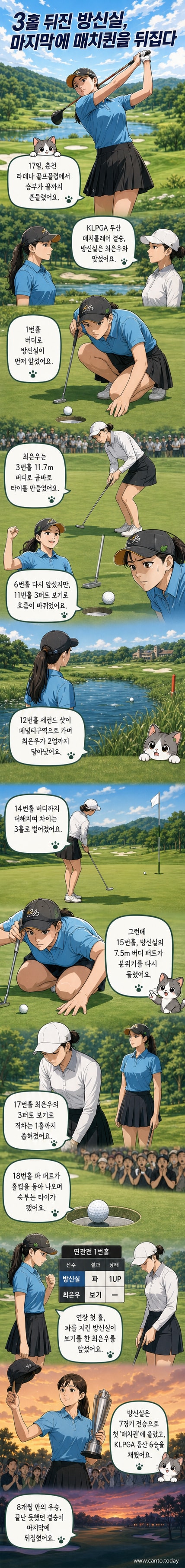 골프 경기 중인 방신실 프로의 모습. 그린 근처에서 어프로치 샷을 하고 있다.