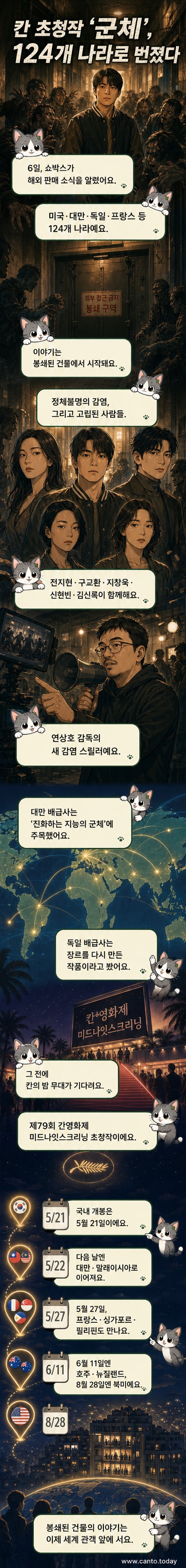 영화 '군체'의 포스터. 전지현과 구교환이 감염 위기 속 봉쇄된 도시를 배경으로 긴장감 있는 표정을 하고 서 있다.