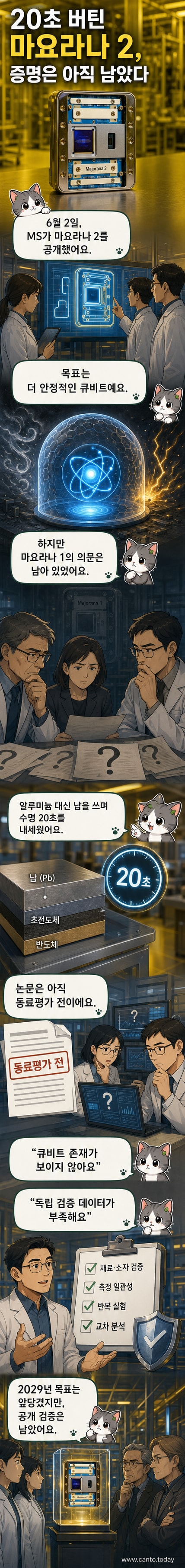 마이크로소프트가 공개한 위상 양자컴퓨터 칩 '마요라나 2'의 이미지. 은색 기판 위에 정교한 회로 패턴이 보인다.