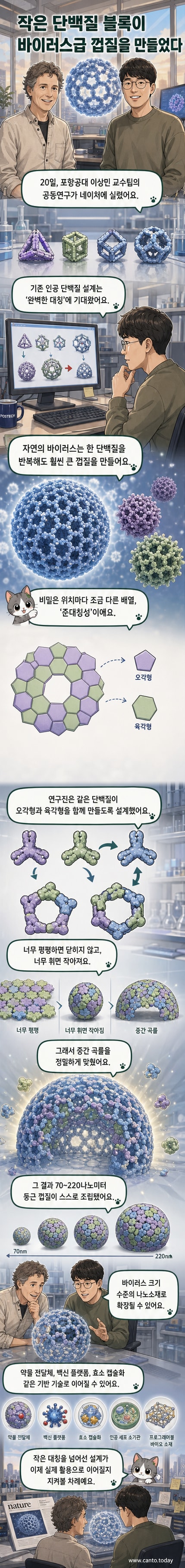 자연계 바이러스 껍질 구조와 이를 모방한 인공 단백질 나노케이지 비교 이미지