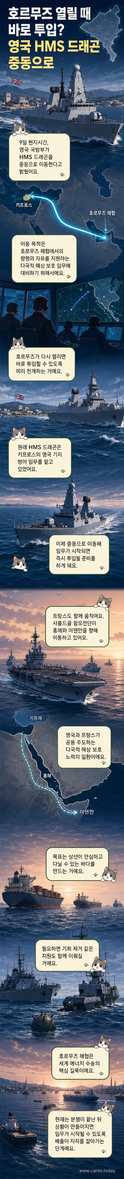영국 해군 구축함 HMS 드래곤이 항해 중인 모습. 배경에는 바다와 하늘이 펼쳐져 있다.