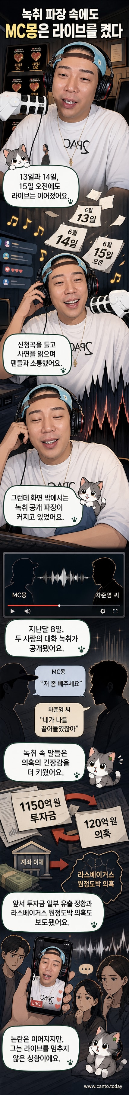 라이브 방송 중인 MC몽의 모습. 카메라를 바라보며 웃고 있다.