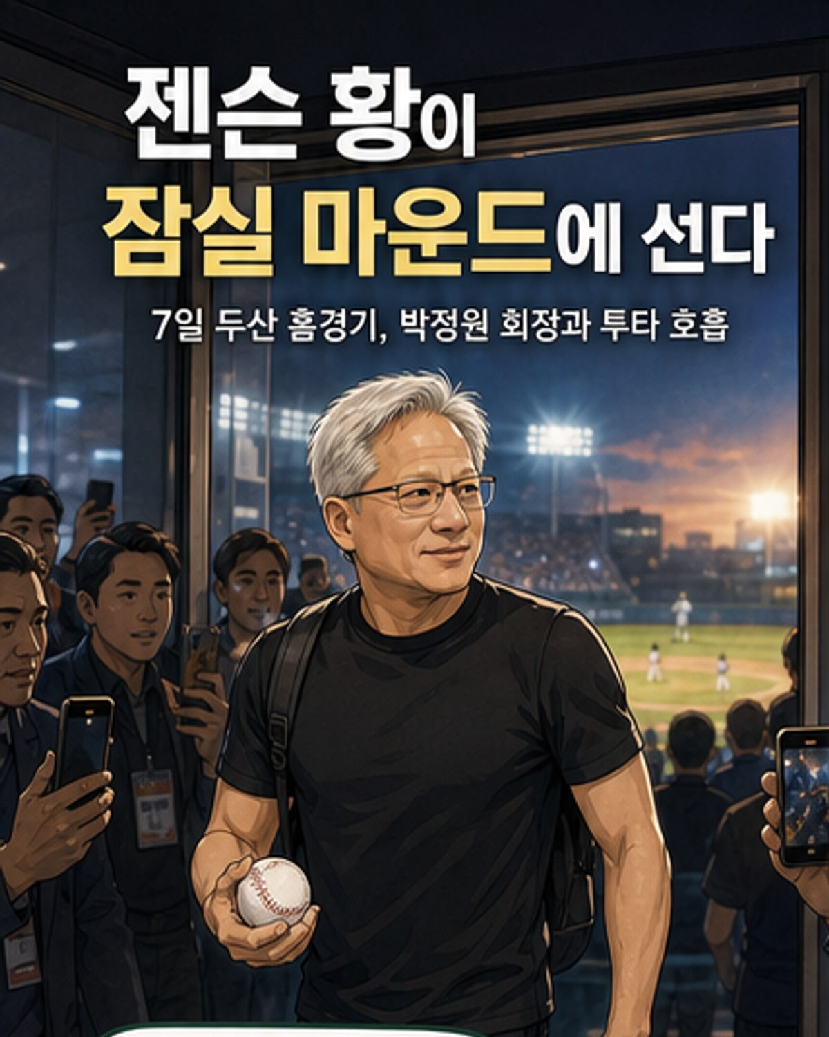 젠슨 황, 두산 홈경기서 시구…박정원 회장과 투타 호흡