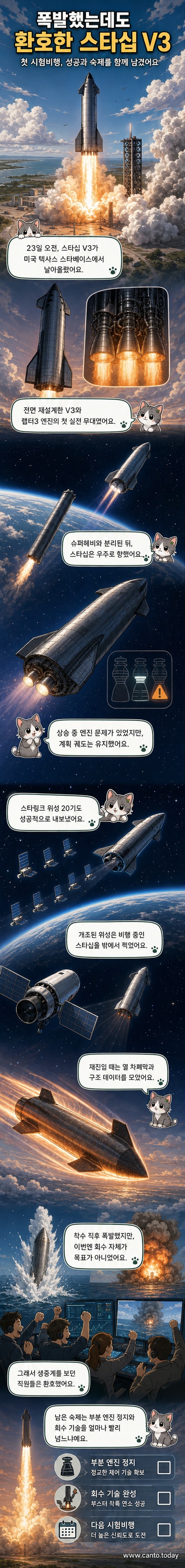 스페이스X의 스타십 V3가 텍사스에서 발사되는 장면. 불꽃과 연기를 배경으로 우주로 상승하고 있으며, 아래쪽은 밝은 주황색 불꽃으로 가득 차 있다.
