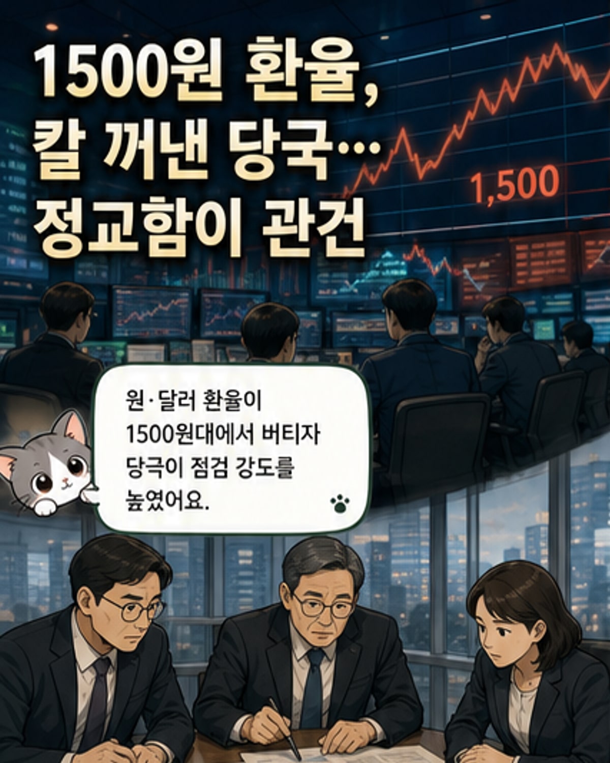 원·달러 환율이 1500원을 넘은 가운데, 외환당국이 투기 거래 단속과 정상 거래 보호를 위한 대책을 발표하는 장면